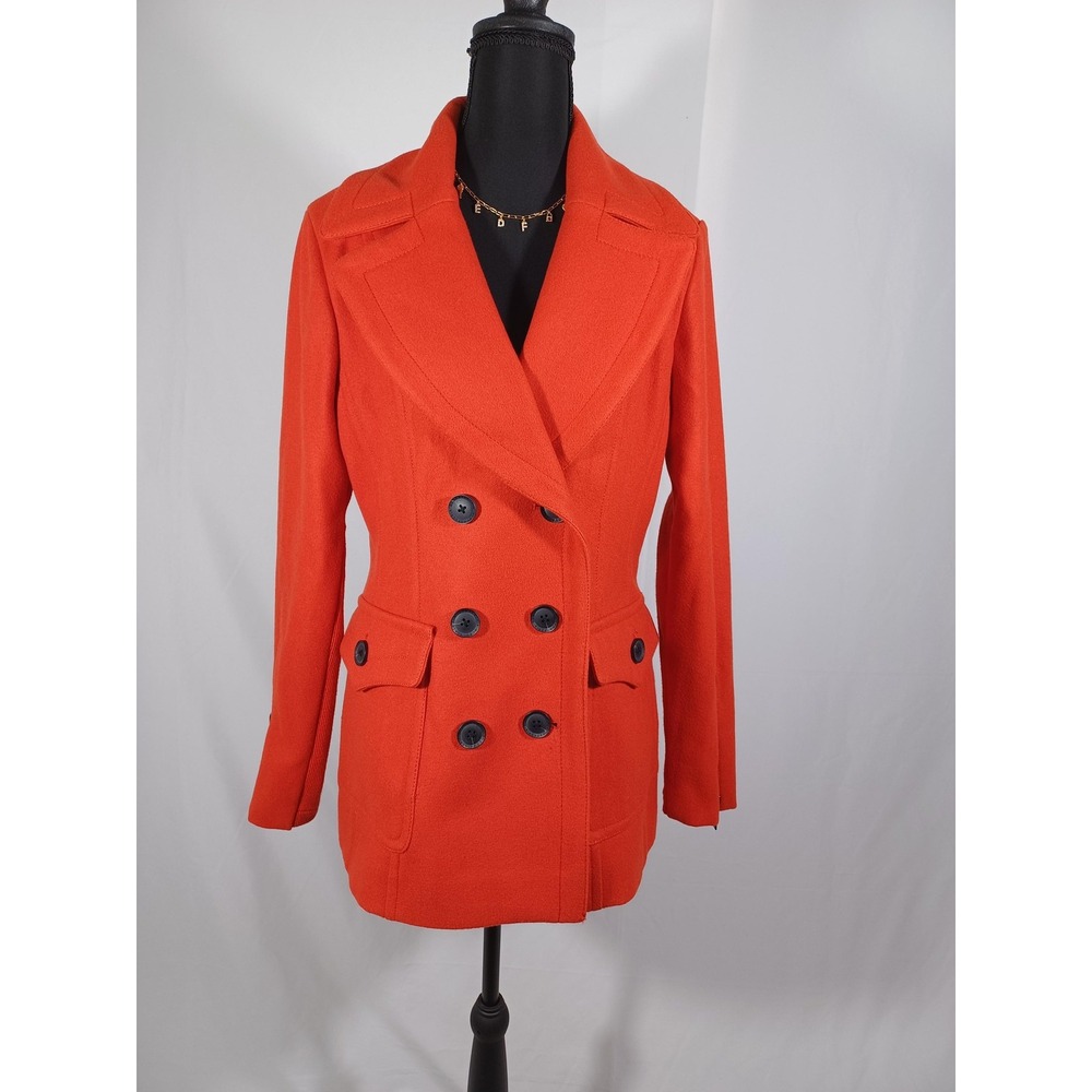 BCBGMAXAZRIA Coat Womens Medium Orange Peacoat‎ Double Breasted Button Front